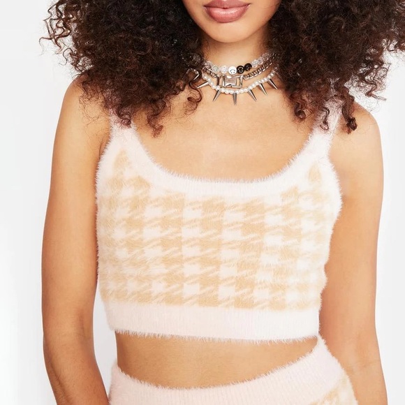 For love and lemons CHER argyle fur 3pc set small crop and skirt medium cardigan - Picture 11 of 16